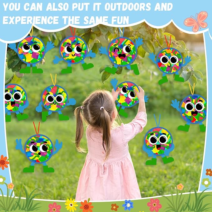 Lonfliness 32 Sets Earth Day Suncatchers Craft Kit DIY Window Stained Glass Effect Earth Day Theme Paper Crafts Home School Classroom Decoration Birthday Gift Creative Art Project & Activity Game