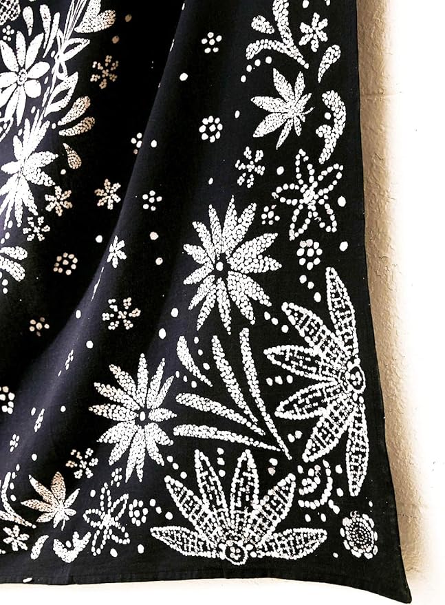 neasow bohemian tapestry wall hanging, black and white floral tapestry with dotted daisy medallion print bedroom boho hippie home decor, 60x80 inches