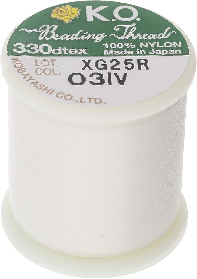 KO Nylon Beading Thread, Ivory Color, Japanese Pre-Waxed 100% Nylon, 330TEX, Tangle Resistant Knotting Cords, 50m /55 yds Spool, Use for Seed Bead Projects, Loom Work & Bead Weaving