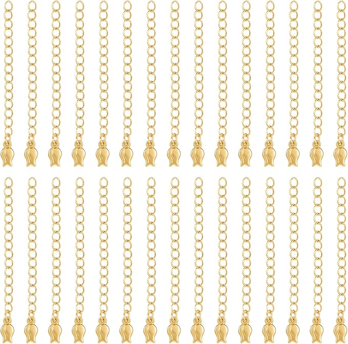 30 Pcs Necklace Extenders,18K Gold Plated Necklace Extender 55 mm,Chain Extender with Tulip Flower Pattern Chain Tabs for Jewelry Making