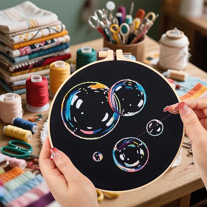 Crafmanoe Embroidery Kits for Beginners Adults, Cute Embroidery Starter Kits Funny Counted Cross Stitch Kits for Beginners Adult, Craft Hobbies Set for Women, Embroidery Fabric, Hoops & Video Tutorial