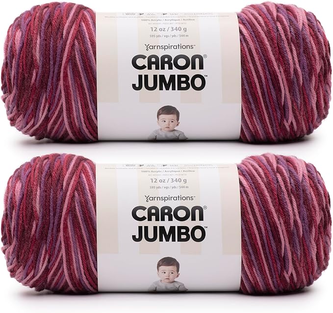 Caron Jumbo Pink Kiss Yarn - 2 Pack of 12oz/340g - Acrylic - #4 Worsted (Medium) - 595 Yards - Knitting & Crochet