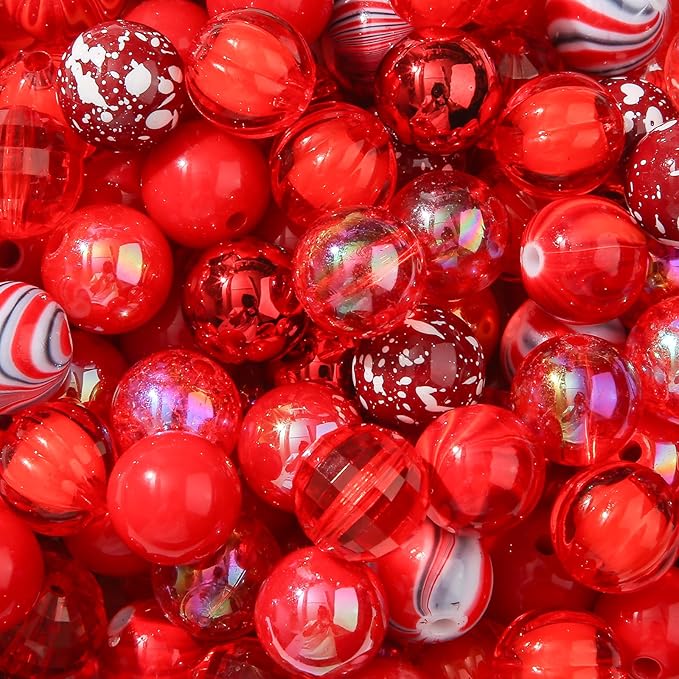 16mm Acrylic Bead 100pcs Focal Spacer Bead Red Chunk Bubblegum Beads for DIY Crafting Necklace Bracelet Jewelry Making Keychain (red)