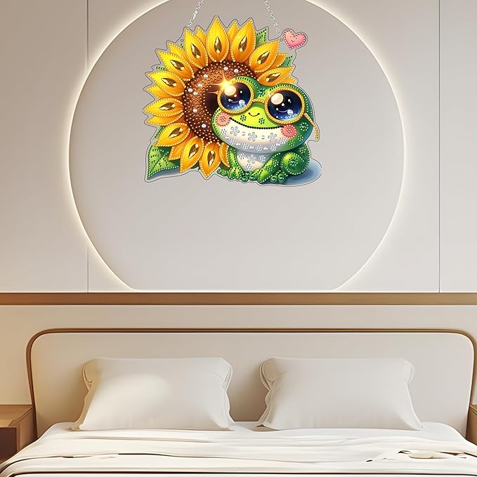 JJFox Diamond Art Hanging Kit for Adult,Special Shaped Rhinestone,Double Sided 5D DIY Acrylic Diamond Art Painting Window Pendants Home Garden Wall Hanging Kits Hanging Ornament (Frog)
