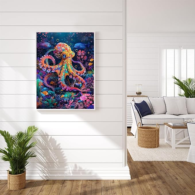 Colorful Octopus Diamond Art Kits for Adults, Animal 5D Diamond Painting for Beginners, Diamond Dot, Dimond Art Paintings Kit, Gem Painting Kit, Crafts for Adults, Home Wall Decor Gifts (12x16inch)