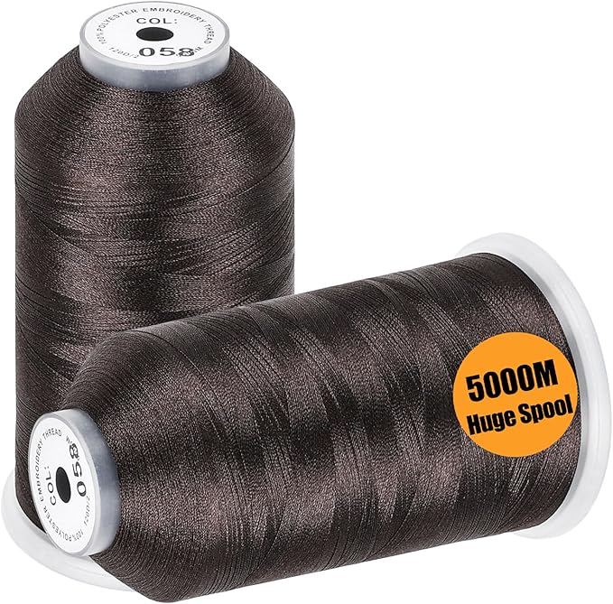 New brothread - 2 Huge Spools 5000M Each Polyester Embroidery Machine Thread 40WT for Commercial and Domestic Machines - Dark Brown