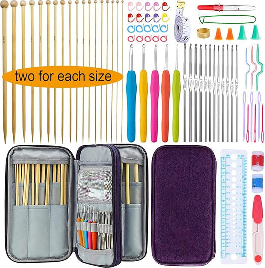 Mdoker 95pcs Knitting Needles Kit&Crochet Hooks Set 36 Straight Bamboo Knitting Needle 12 Small Size Lace Crochet Hook 5 Ergonomic Crochet Needles Knitting Set with Knitting Supplies&Accessories
