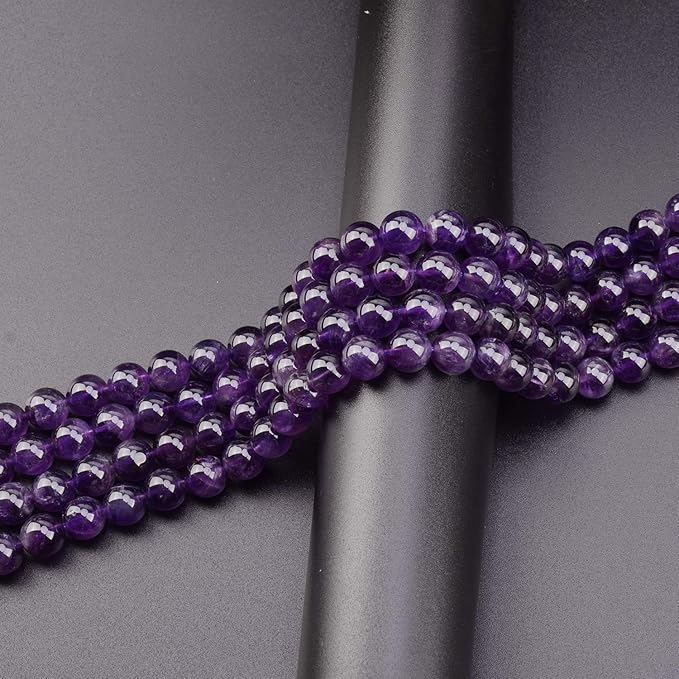 LPBeads 80Pcs Polished 10mm Round Natural Amethyst Gemstone Loose Beads with Stretch Cord for Jewelry Making Bracelets