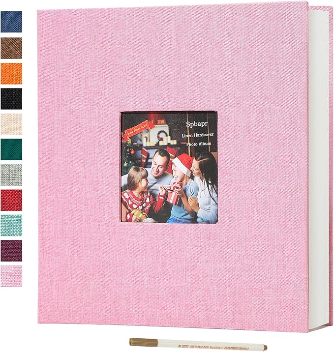 Spbapr Large Photo Album Self Adhesive 60 Pages Linen cover DIY Magnetic Scrapbook album with A Metal Pen Hold 3x5 4x6 5x7 6x8 8x10 Pictures