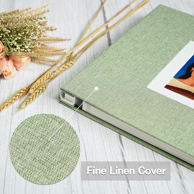 Vienrose Photo Album Self Adhesive for 2x3 4x6 5x7 8x10 Pictures DIY Scrapbook 40 Blank Pages Linen Cover Memory Book for Wedding, Baby Growth, Travel, Grassgreen