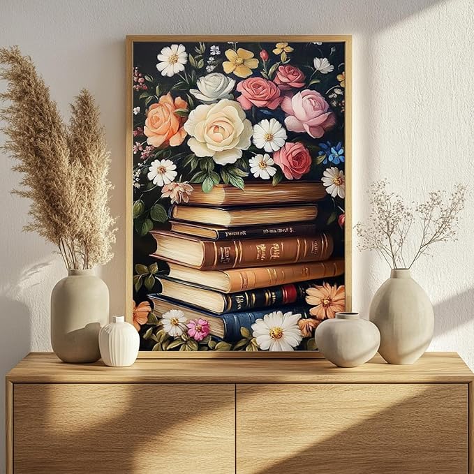 Book Paint by Numbers for Adult,Flowers Paint by Numbers Kit for Adults Beginners, DIY Acrylic Painting on Canvas for Home Wall Art Decor 16x20 Inch