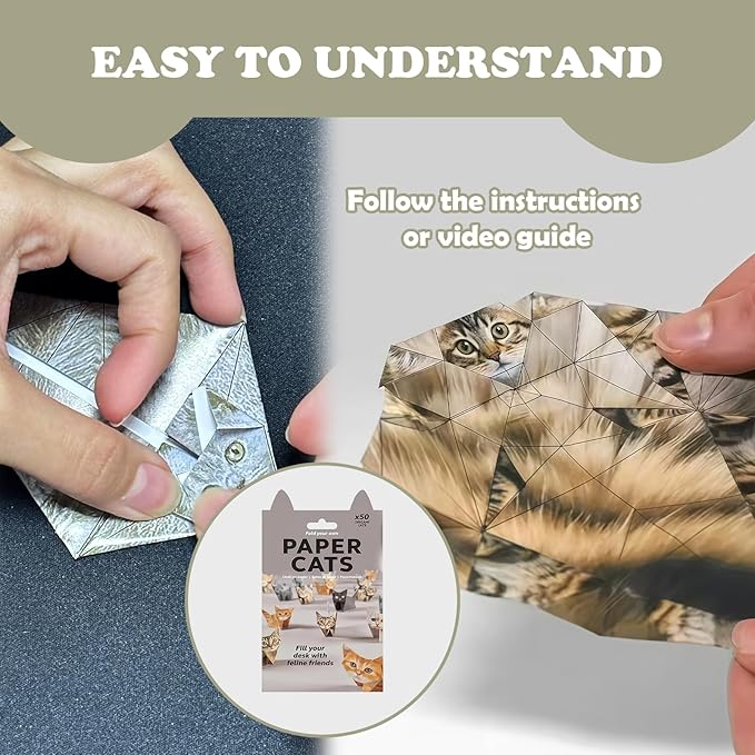 2PCS DIY Paper Cats Kit,50 Sheets Cute Kitten Origami Cats,3D Handmade,Fun Creative Art Project,Origami Paper Activity for Kids & Adults, Desk Decor and Gift for Pet Lovers