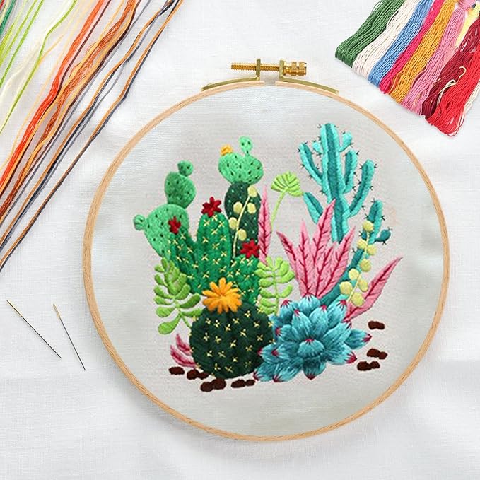 CREAWONDER Canvas Tote Bag Embroidery Kit with Pattern for Beginners, Arts and DIY Embroidery Crafts Kits for Adults, Include Instructions, Thimble, Embroidery Hoops, Color Threads and Tool
