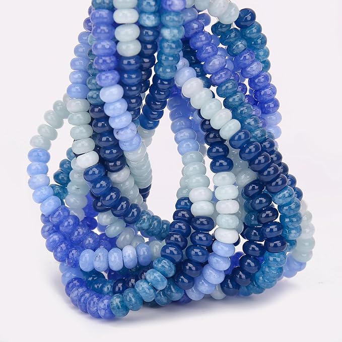 2 Strands (150PCs) Blue Shade Jade Rondelle Beads, 5 * 8mm Gemstone Loose Spacer Abacus Disk Beads for DIY Bracelet Necklace Earrings Jewelry Making, Craft Supplies Beading Kit