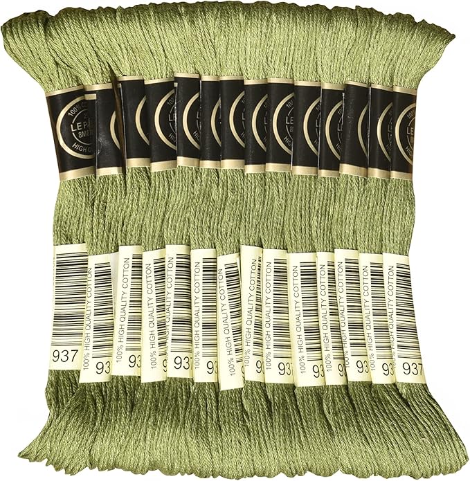 LE PAON Embroidery Floss, 14-Pack Six Strands 100% Long Staple Cotton Embroidery Thread, 8.7-Yard，Color Number：937,Avocado Green
