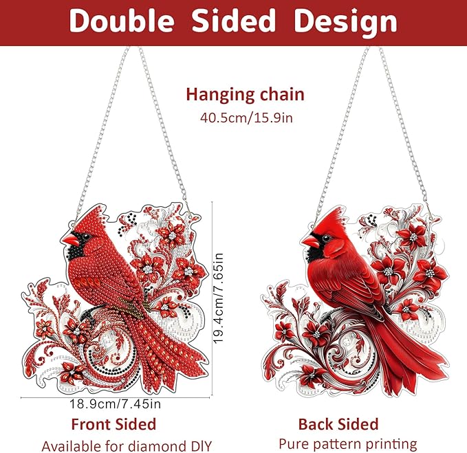 Genius maker Christmas Diamond Art Hanging Kits for Adults, Cardinal Diamond Painting Pendant Kits, DIY Acrylic 5D Special Shaped Crystal Diamonds Gem Art Painting Ornament for Home Wall Decor Gift