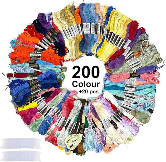 Bracelet String Kits, 200 Colors Rainbow Color Embroidery Thread, Cross Cotton Stitch Embroidery Thread, Bracelet Yarn with 20 Plastic bobbins(200 Color)