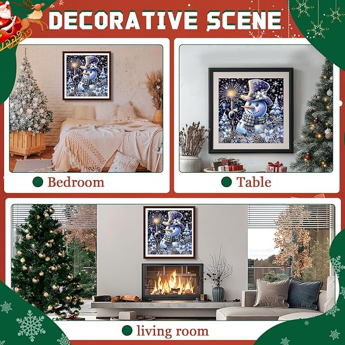 EMIEAUFG Christmas Diamond Art Kits for Adults, Christmas Snowman Diamond Paiting Kit for Beginners, 5D DIY Round Full Drill Craft Diamond Dot Gem Art, Home Wall Decor 12" x 12"
