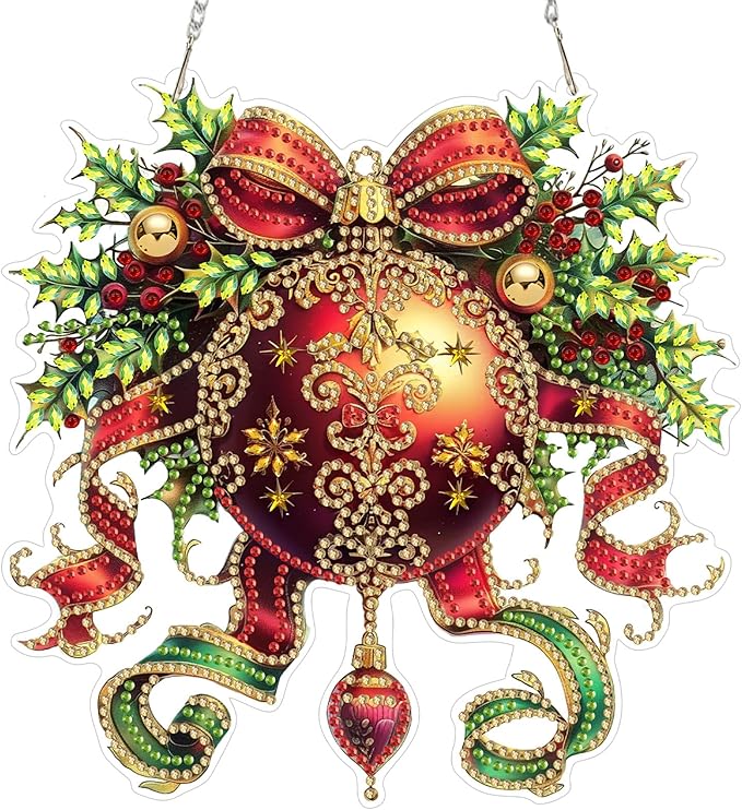 SENQAO Christmas Ball Diamond Art Hanging Kits for Adults Beginners, DIY Acrylic 5D Special Shaped Crystal Diamond Gem Art Painting Hanging Ornament for Home Wall Decor and Gift