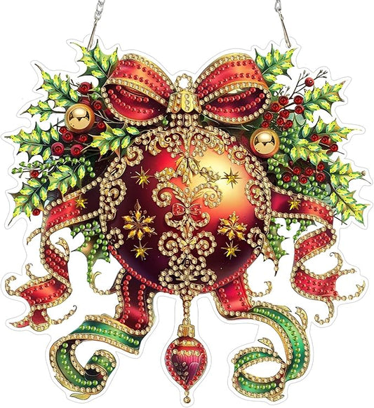 SENQAO Christmas Ball Diamond Art Hanging Kits for Adults Beginners, DIY Acrylic 5D Special Shaped Crystal Diamond Gem Art Painting Hanging Ornament for Home Wall Decor and Gift