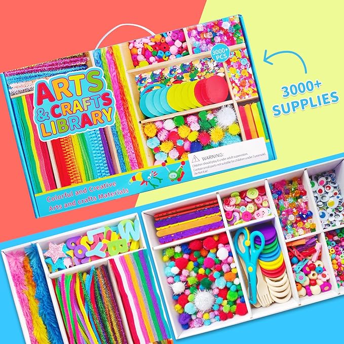 Itopstar Crafts for Kids -3000pcs+ Art Supplies Kids Art Supplies Great for School, Homeschool and Kindergarten DIY Crafting Projects-Giant Craft Box for Supplies