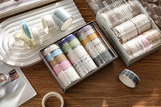 15 Rolls Lace Patterns PET Tapes Floral Arts Decorative Tape Set Adhesive Transparent Masking Tapes for DIY Craft, Kids, Scrapbook, DIY, Gift Wrapping, Journal (6-Aurora Waltz)
