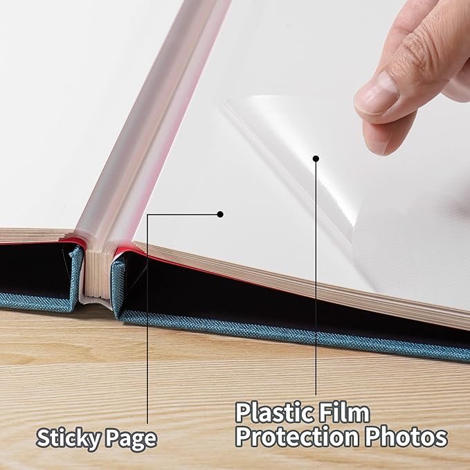 Large Photo Album Self Adhesive 4x6 5x7 6x8 8x10 Pictures Scrapbook Magnetic Album DIY Scrap Book 60 Sticky Pages Linen Cover DIY Photo Album with A Metallic Pen and DIY Accessories(SKY Blue)