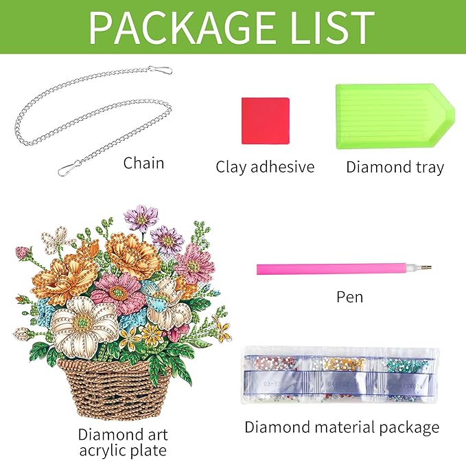 Wergund 5D DIY Flower Basket Diamond Art Hanging Kits, Hanging Diamond Art Flower, Acrylic Special Shaped Rhinestone, Window Hanging Pendants for Home Wall Garden Front Door Outdoor Decor Gift
