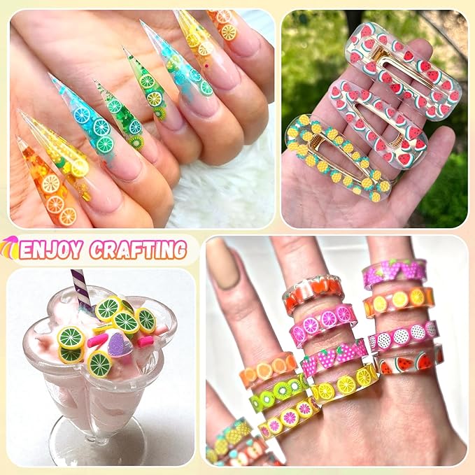24-Grid TINKRSTUFF Fruit Slice Polymer Clay Slime Add Ins for Nail Art Fimo, Fake Sprinkles Scrapbooking Embellishments & Lip Gloss, Bulk Slime Mix Ins Assorted Fruits Accessories for DIY Crafting