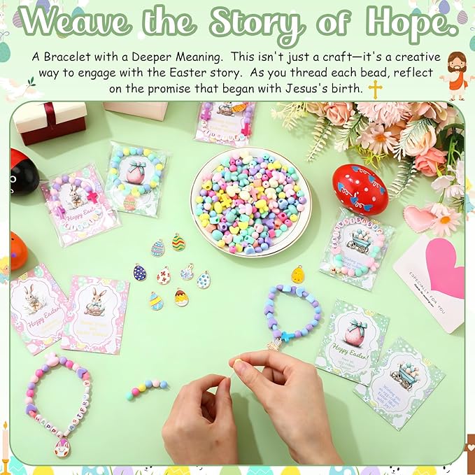 Chunful 1022 Pcs Easter Charms Beads Bracelet Jewelry Making Bunny Easter Egg Colorful Cross Pastel Alphabet Bead DIY Jewelry Craft Gift with Blessing Cards for Women Girls Kids Classroom Party Favors