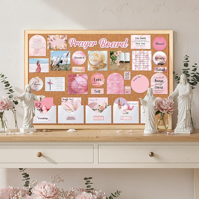 Prayer Board Stickers Supplies - 164 Pcs Prayer Board Kit with Pins Envelope Bible Verse Quotes Cards Christian Motivational Scrapbook Stickers, Bible Study Supplies for Women (Not Cork Board)