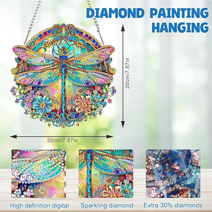 MAXBYE Dragonfly Hanging Diamond Art Painting Kits for Adults Beginners, DIY 5D Special Shaped Crystal Painting Diamond Kits Hanging Ornament for Gift Home Wall Door Decor