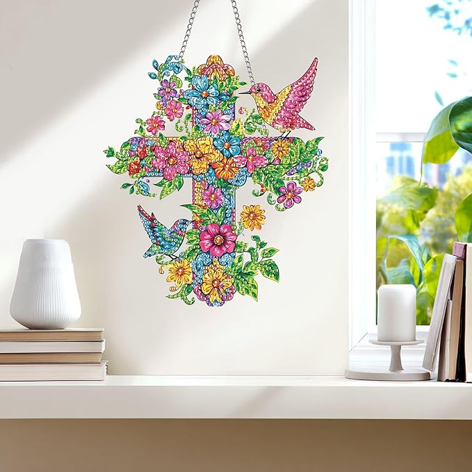 Wergund 5D DIY Bird Diamond Art Hanging Kits, Hanging Diamond Art Crosse, Acrylic Special Shaped Rhinestone, Window Hanging Pendants for Home Wall Garden Front Door Outdoor Decor Gift(Bird)