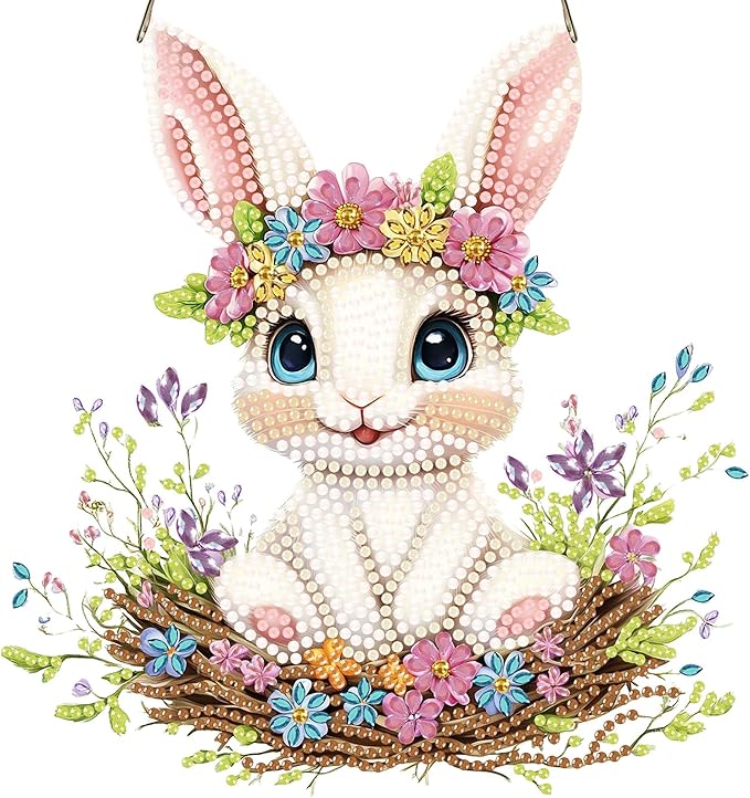 Miwixy Easter Hanging Diamond Art Kits for Adults,Rabbit Special Shaped Crystal Christmas Diamond Painting Ornament Kit DIY Double-Sided Pattern Window Pendant Gem Art Kit for Home Wall Decor