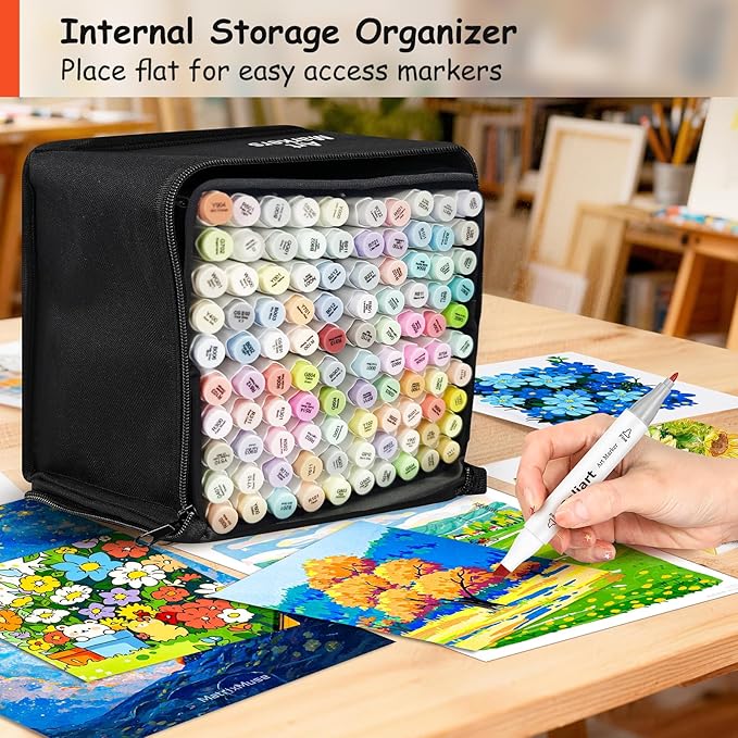 caliart pastel markers, 100 colors dual tip art markers sketch pens permanent alcohol based, with case for adults artists drawing illustration sketching coloring