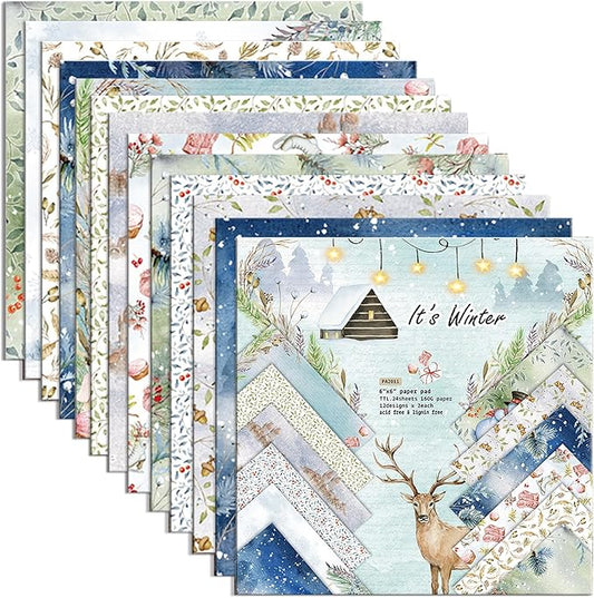 Christmas Pattern Scrapbook Paper, 6 Inch Card Production Supplies, 24 Sheets Single Sided Acid-Free Cardstock Greeting Card, Handmade Gift Journaling Craft Kits (F-style)