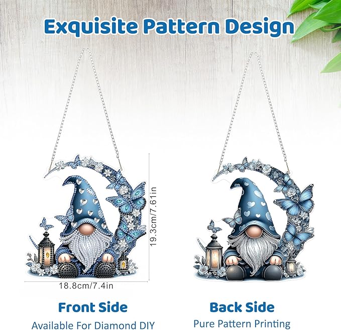 MEIYUDA Gnome Diamond Art Hanging Kits for Adult, Moon Gnome Diamond Painting Hanging Kits Ornaments, DIY Special Shaped Rhinestone Window Pendants Kit for Home Garden Wall Decor Gift