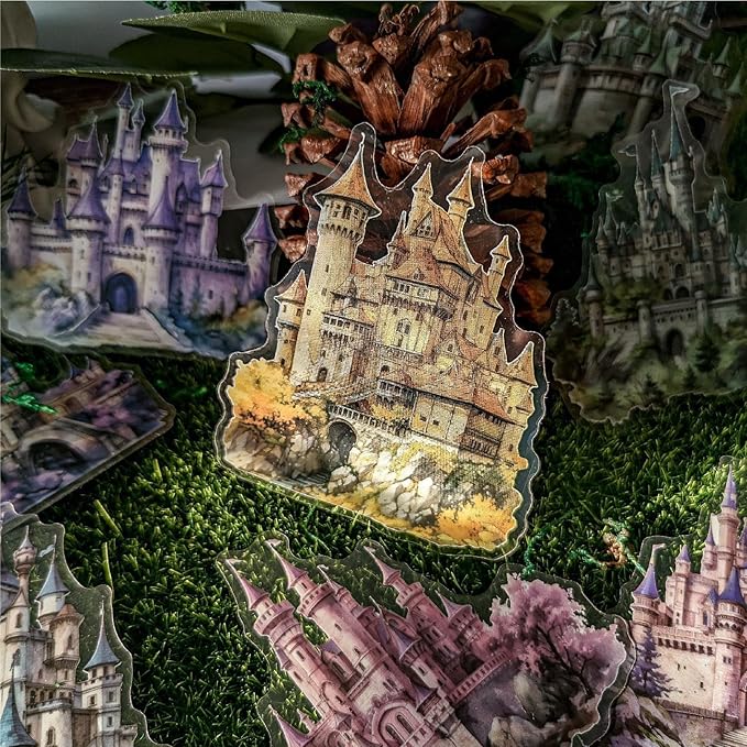 80 Pieces Aesthetic Gothic Magic Castle PET Sticker Set, 4 Pack Fantasy Castle Stickers for Scrapbooking, Journaling, Waterproof DIY Crafts, and Junk Journal Supplies