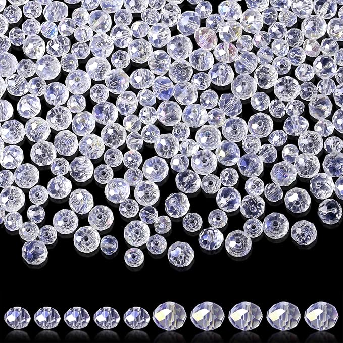 1000Pcs Clear Glass Crystal Beads for Jewelry Making Bracelets Necklace Rondelle Shape DIY Loose Gemstones Decoration Craft Earring Decor Suncatcher Glass Beads for Crafts 6mm 8mm AB Color