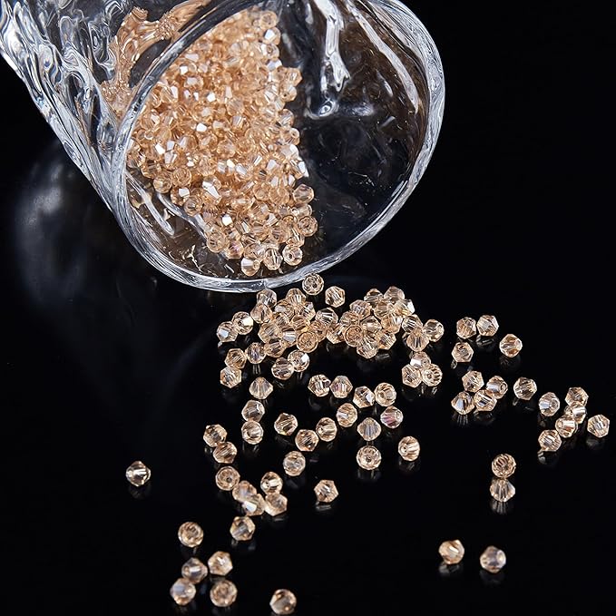 laopottbeads 1100pcs 4mm bicone crystal glass beads for jewelry making, sparkling mini beads for suncatchers, diy bracelets & craft projects (champagne silver)