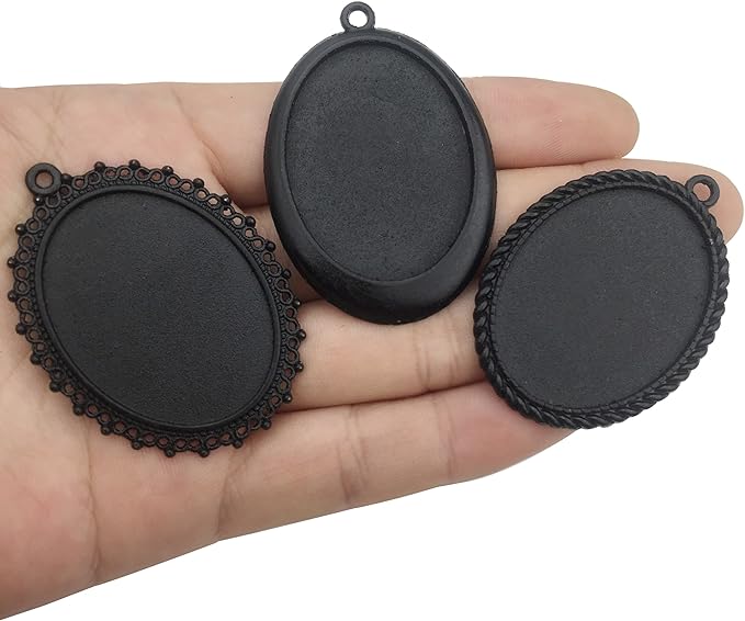 10pcs 30x40mm Black Oval Blank Bezel Pendant Trays Base Cabochon Settings Trays Pendant Blanks (M117)