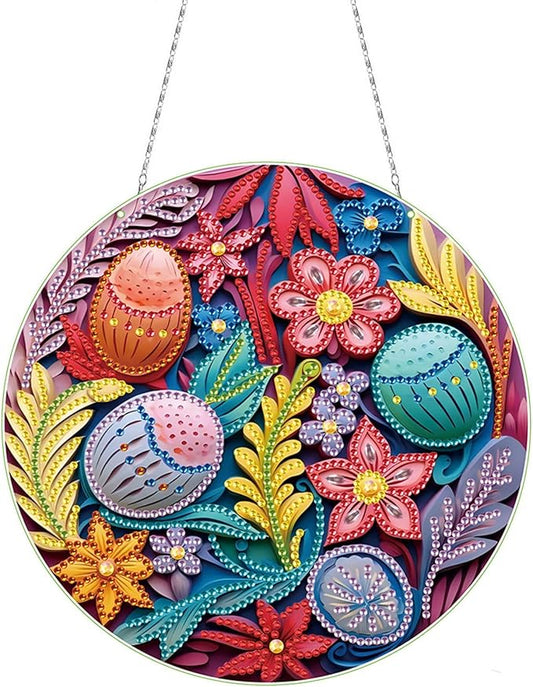 DIY Hanging Diamond Pendant Special Shaped Crystal Diamond Art Painting Ornament Single Sided for Window Home Garden Wall Door Decor-Easter Egg