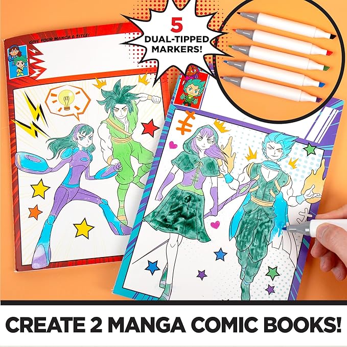 Made By Me Manga Artist Set - How to Draw Anime & Create 2 Comic Books - Great Gifts for Anime Enthusiasts - Awesome Art Kit for Kids