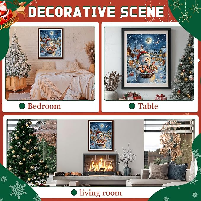 EMIEAUFG Christmas Diamond Art Kits for Adults, Christmas Snowman Candy Diamond Paiting Kit for Beginners, 5D DIY Round Full Drill Craft Diamond Dot Gem Art, Home Wall Decor 12" x 16"