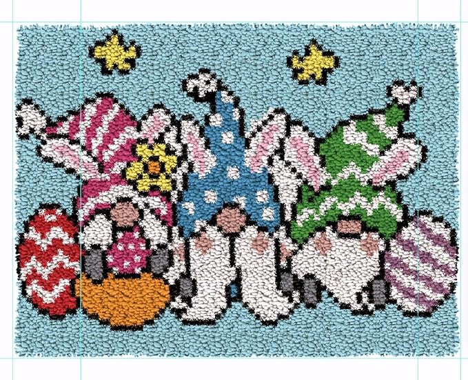Howie's Latch Hook Kits for Adults, DIY Three Easter Gnomes Crochet Yarn Latch Hook Rug Kit for Adults, Color Preprinted Pattern Embroidery Decoration(Three Easter Gnomes, 19.69 x 14.96 inch)