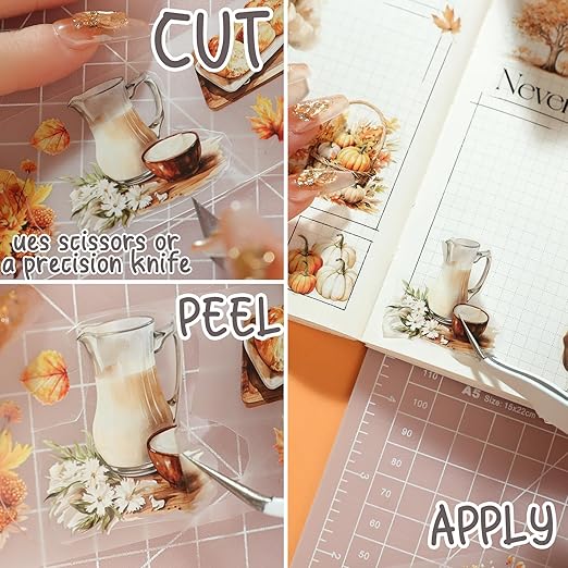 Fall PET Washi Tape Set for Journaling, Scrapbooking & Crafting. Cut & Use as Thanksgiving Harvest Decorative Stickers in Your Junk Journals, Crafts, or Planners