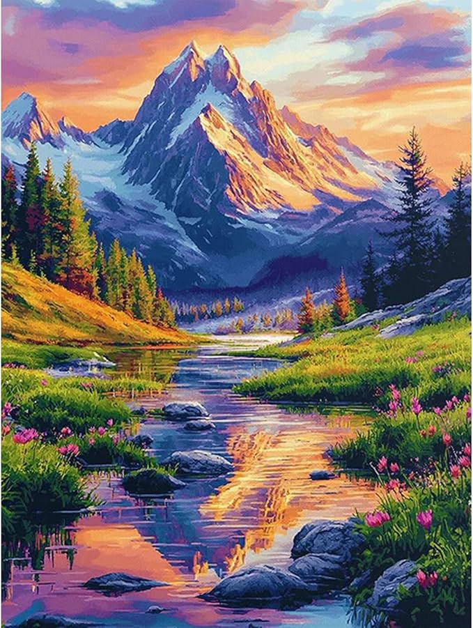 Camocin Diamond Art Kits for Adults Mountains Lake, 5D Mountains Diamond Painting Kits for Adults Beginners, DIY Landscape Full Round Dots Drill Gem Art Kit for Gift Home Wall Decor 12 x 16 Inch
