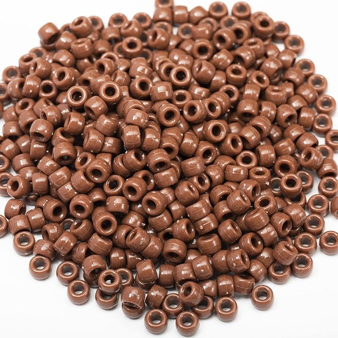 Gxueshan 1000 Pcs Acrylic Brownish Red Pony Beads Friendship Beads 6x9mm Bulk for Bracelet Necklace Jewelry Making Earring Hair Braiding Kandi Beads