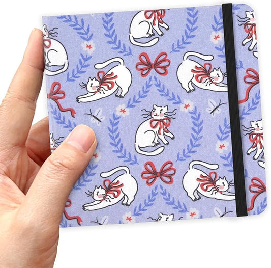 4.8" x 4.8" Square Art Sketchbook, 96 Sheets 80 GSM Artistic Drawing Painting Writing Paper,Mixed Media Sketch Book for Dry Media,Hardcover Journal Pocket Sketchbook.Purple Bow Cat