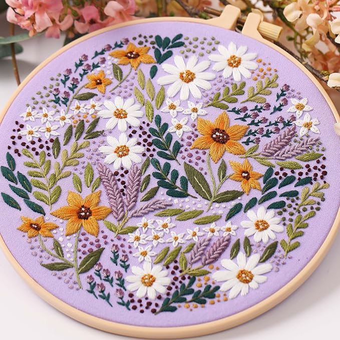 reewisly 3 pack embroidery starter kit with patterns and instructions, diy adult cross stitch kits beginner, including 3 plastic embroidery rings, 1 scissors, colored threads and needles